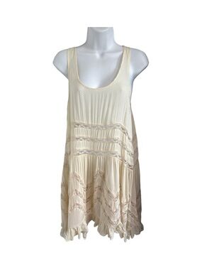 Intimately Free People Boho Babydoll Polka Dot Lace-Trim Scoop Neck Tunic Tank S